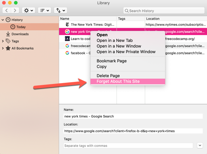 how to delete firefox history on mac