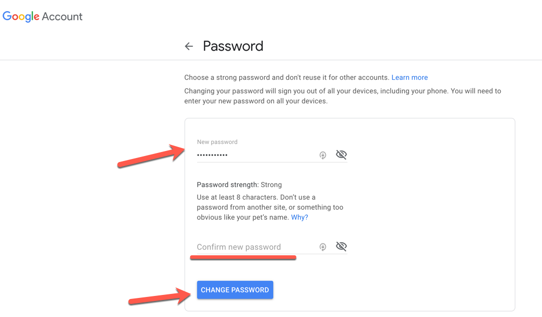 change password for google on mac