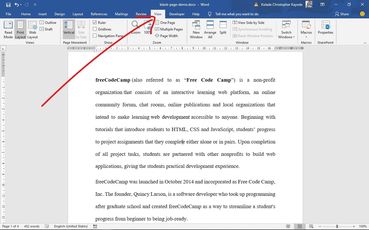 how to remove a page in word document