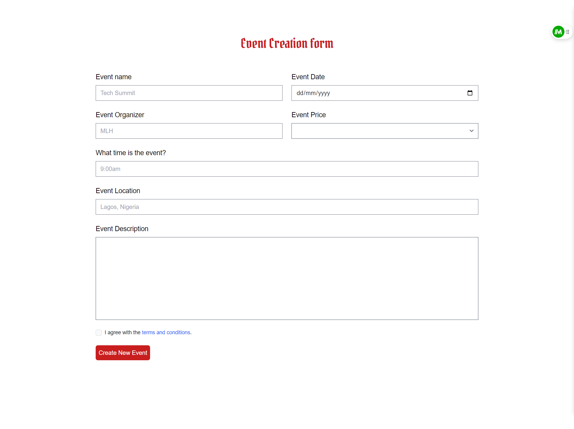 The form page